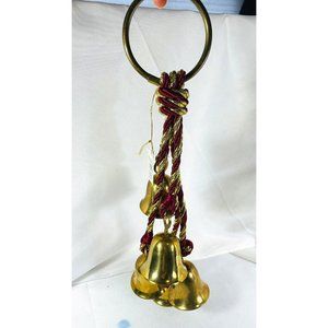 Vintage Hanging Door Bells Brass  Cluster Jingle 5 Bell Rope With Brass Hosley